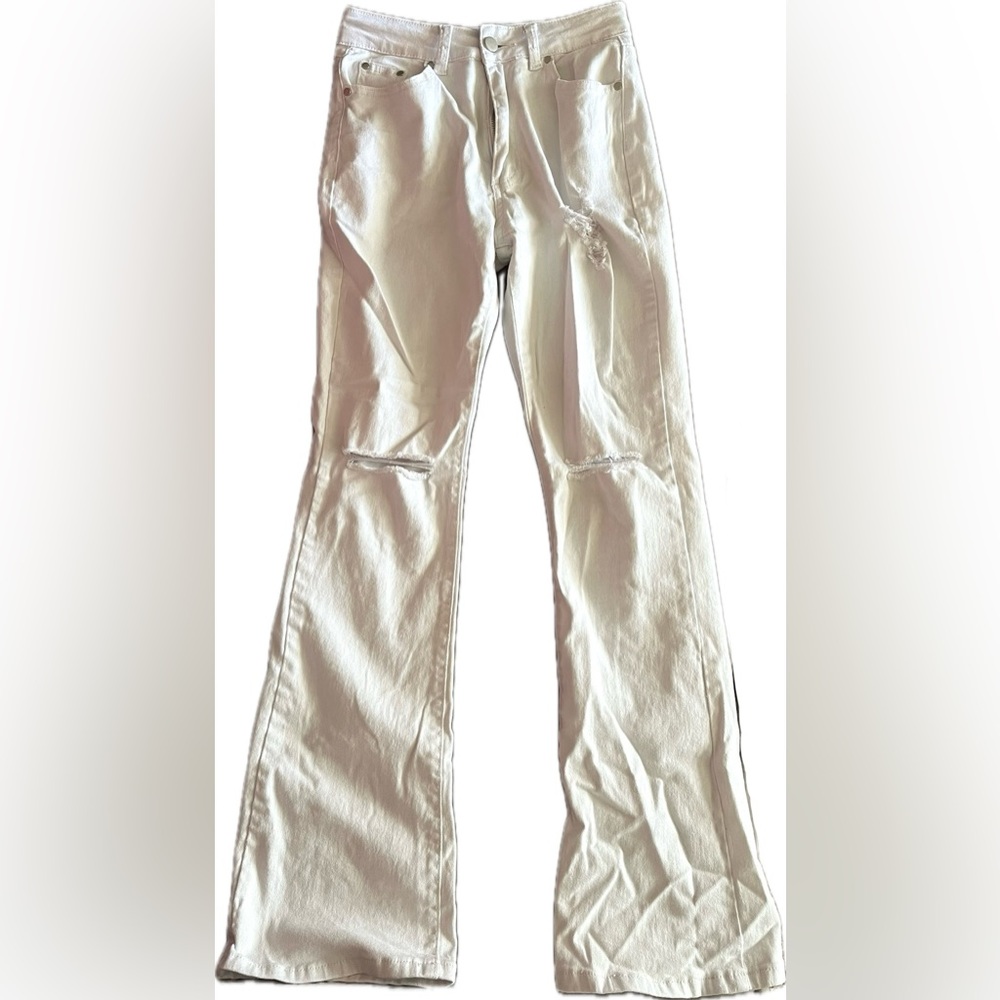 SHEIN White Ripped Denim Jeans Slight Flare Size Small